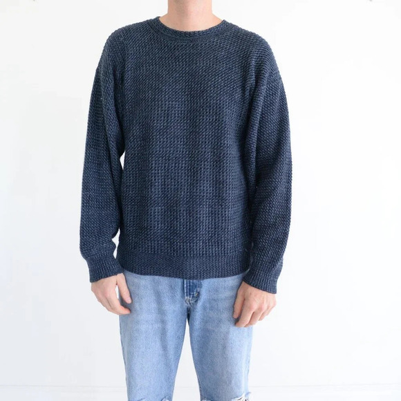 Vintage David Taylor Navy Fine Knit 3D Eclectic Grandpa V Neck Sweater Medium - Picture 1 of 9